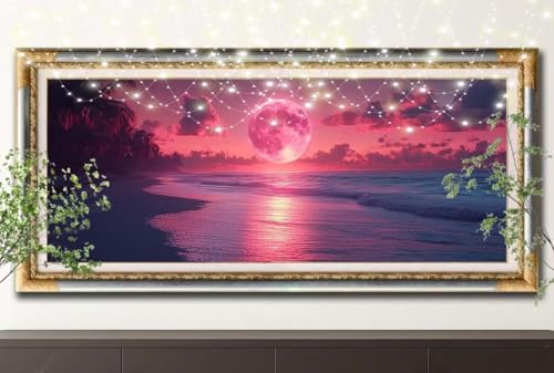 LeiDong Diamant Painting Bilder für Erwachsene,5D DIY Diamond Painting Kinder,Strand,Mond Full Drill Cross Stickerei Malerei Kits Malen Nach Zahlen für Wohnzimmer,Zuhause Dekor (100x200cm) 55F-12224 von LeiDong