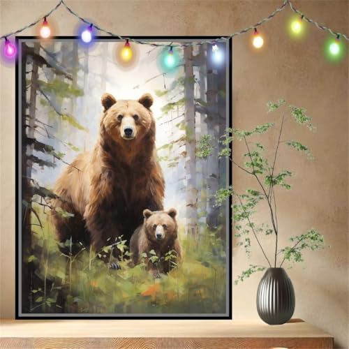 Malen nach Zahlen Erwachsene Braunbär,Tier,Paint by Numbers Knitterfreie Leinwand Kit für Anfänger,DIY Basteln Acrylfarbe Handgemalt Ölgemälde Kit für Wand Dekoration Geschenk (60x80cm) 54N-4985 von LeiDong