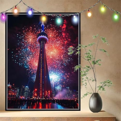 Malen nach Zahlen Erwachsene Fireworks,Landschaft,Paint by Numbers Knitterfreie Leinwand Kit für Anfänger,DIY Basteln Acrylfarbe Handgemalt Ölgemälde Kit für Wand Dekoration (70x90cm) 54N-4596 von LeiDong