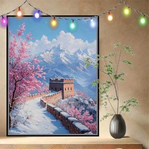 Malen nach Zahlen Erwachsene Große Mauer,Landschaft,Paint by Numbers Knitterfreie Leinwand Kit für Anfänger,DIY Basteln Acrylfarbe Handgemalt Ölgemälde Kit für Wand Dekoration (60x80cm) 54N-4925 von LeiDong