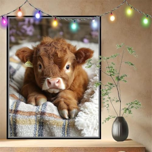 Malen nach Zahlen Erwachsene Kalb,Tier,Paint by Numbers Knitterfreie Leinwand Kit für Anfänger,DIY Basteln Acrylfarbe Handgemalt Ölgemälde Kit für Wand Dekoration Geschenk (100x133cm) 54N-9129 von LeiDong
