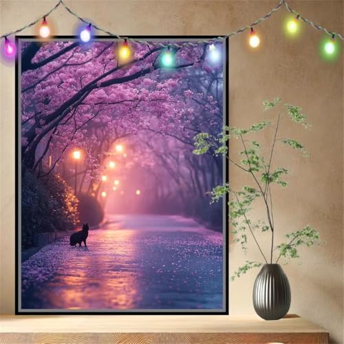 Malen nach Zahlen Erwachsene Kirschblüte,Straße,Paint by Numbers Leinwand Kit für Anfänger,DIY Basteln Acrylfarbe Handgemalt Ölgemälde Kit für Wand Dekoration Weihnachten Geschenk 80x107cm 54N-9727 von LeiDong