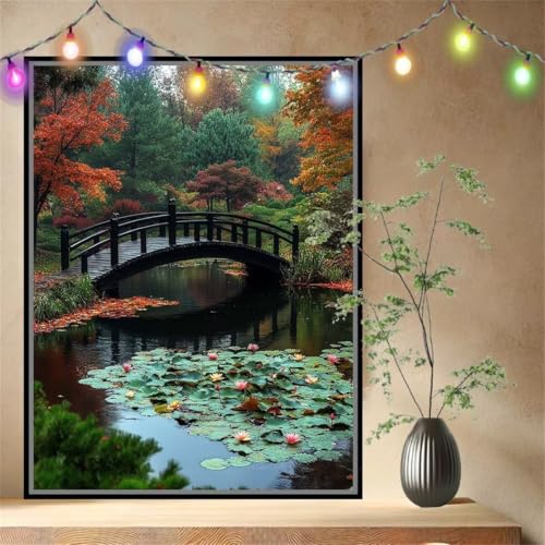 Malen nach Zahlen Erwachsene Kleine Brücke,Fluss,Paint by Numbers Knitterfreie Leinwand Kit für Anfänger,DIY Basteln Acrylfarbe Handgemalt Ölgemälde Kit für Wand Dekoration (80x107cm) 54N-4147 von LeiDong