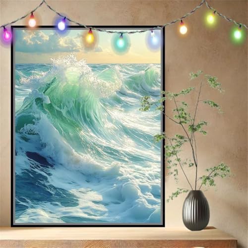 Malen nach Zahlen Erwachsene Landschaft,Wellen,Paint by Numbers Knitterfreie Leinwand Kit für Anfänger,DIY Basteln Acrylfarbe Handgemalt Ölgemälde Kit für Wand Dekoration Geschenk 50x70cm 54N-964 von LeiDong