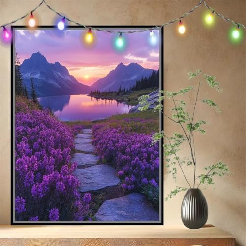 Malen nach Zahlen Erwachsene Lavender,Fluss,Paint by Numbers Knitterfreie Leinwand Kit für Anfänger,DIY Basteln Acrylfarbe Handgemalt Ölgemälde Kit für Wand Dekoration Geschenk (90x120cm) 54N-4538 von LeiDong
