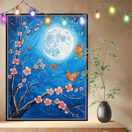 Malen nach Zahlen Erwachsene Mond,Schmetterling,Paint by Numbers Knitterfreie Leinwand Kit für Anfänger,DIY Basteln Acrylfarbe Handgemalt Ölgemälde Kit für Wand Dekoration (100x133cm) 54N-4839 von LeiDong