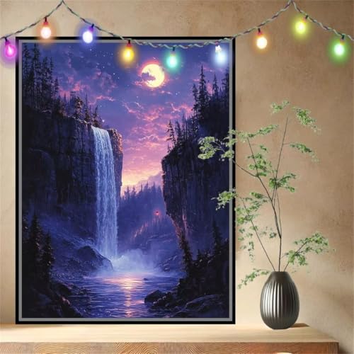 Malen nach Zahlen Erwachsene Mond,Wasserfall,Paint by Numbers Leinwand Kit für Anfänger,DIY Basteln Acrylfarbe Handgemalt Ölgemälde Kit für Wand Dekoration Weihnachten Geschenk (120x160cm) 54N-4870 von LeiDong