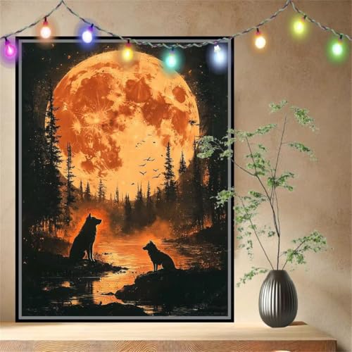 Malen nach Zahlen Erwachsene Mond,Wolf,Paint by Numbers Knitterfreie Leinwand Kit für Anfänger,DIY Basteln Acrylfarbe Handgemalt Ölgemälde Kit für Wand Dekoration Geschenk (120x160cm) 54N-9850 von LeiDong