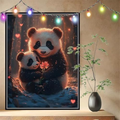 Malen nach Zahlen Erwachsene Panda,Blume,Paint by Numbers Knitterfreie Leinwand Kit für Anfänger,DIY Basteln Acrylfarbe Handgemalt Ölgemälde Kit für Wand Dekoration Geschenk (60x80cm) 54N-9365 von LeiDong