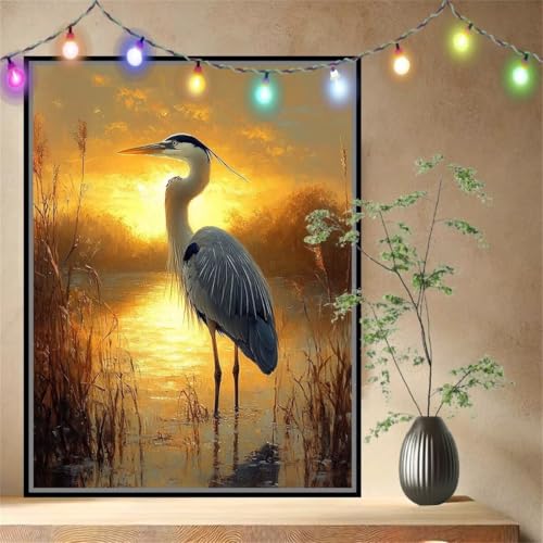 Malen nach Zahlen Erwachsene Reiher,Landschaft,Paint by Numbers Leinwand Kit für Anfänger,DIY Basteln Acrylfarbe Handgemalt Ölgemälde Kit für Wand Dekoration Weihnachten Geschenk (40x50cm) 54N-5133 von LeiDong