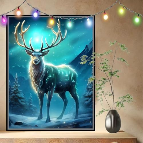 Malen nach Zahlen Erwachsene Reindeer,Tier,Paint by Numbers Knitterfreie Leinwand Kit für Anfänger,DIY Basteln Acrylfarbe Handgemalt Ölgemälde Kit für Wand Dekoration Geschenk (80x107cm) 54N-9547 von LeiDong