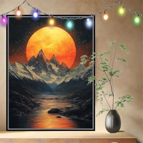 Malen nach Zahlen Erwachsene Schneebedeckter Berg,Mond,Paint by Numbers Knitterfreie Leinwand Kit für Anfänger,DIY Basteln Acrylfarbe Handgemalt Ölgemälde Kit für Wand Dekoration (60x80cm) 54N-4505 von LeiDong