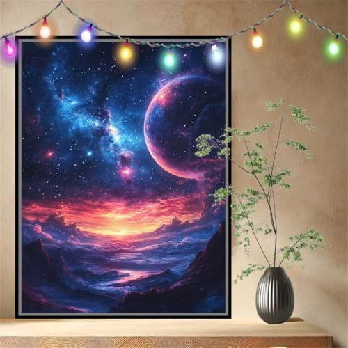 Malen nach Zahlen Erwachsene Sternenhimmel,Erde,Paint by Numbers Knitterfreie Leinwand Kit für Anfänger,DIY Basteln Acrylfarbe Handgemalt Ölgemälde Kit für Wand Dekoration (120x160cm) 54N-4270 von LeiDong