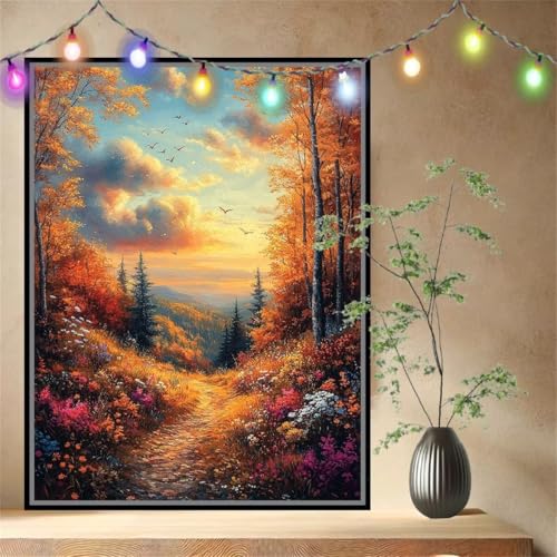 Malen nach Zahlen Erwachsene Wildblume,Pfad,Paint by Numbers Knitterfreie Leinwand Kit für Anfänger,DIY Basteln Acrylfarbe Handgemalt Ölgemälde Kit für Wand Dekoration Geschenk (80x107cm) 54N-4657 von LeiDong