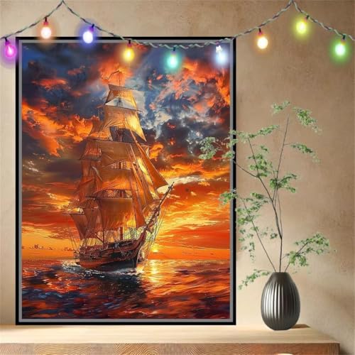 Meer,Segelboot Malen nach Zahlen für Erwachsene Anfänger,DIY Paint by Numbers Acrylpigment Ölgemälde Kunsthandwerk Kit,Bastelset Malen Nach Zahlen Kinder für Geschenk Home Wand Décor 30x40cm 54N-6792 von LeiDong