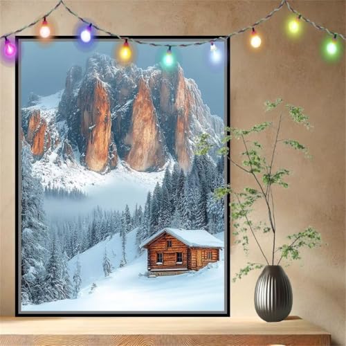 Schneelandschaft,Holzhaus Malen nach Zahlen Erwachsene Mädchen Klein (100x133cm),DIY Ölgemälde Set Malerei Leinwand Bilder für Dame,Acrylmalerei Paint by Numbers Adults für Heimdekoration 54N-4409 von LeiDong
