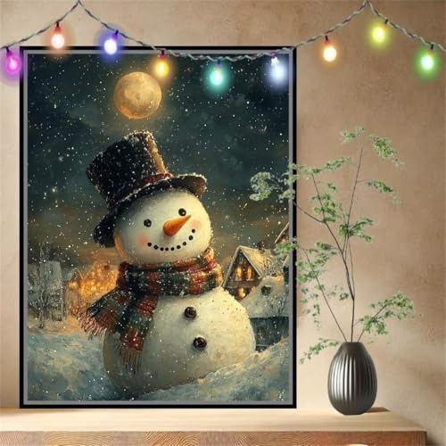 Schneemann,Mond Malen nach Zahlen Erwachsene Mädchen Klein (50x70cm),DIY Ölgemälde Set Malerei Basteln Leinwand Bilder für Dame,Acrylmalerei Paint by Numbers Adults für Heimdekoration 54N-9444 von LeiDong