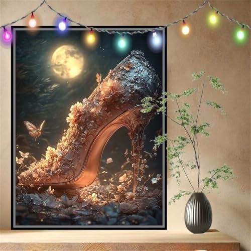 Schuh,Schmetterling Malen nach Zahlen Erwachsene Mädchen Klein (60x80cm),DIY Ölgemälde Set Malerei Basteln Leinwand Bilder für Dame,Acrylmalerei Paint by Numbers Adults für Heimdekoration 54N-4255 von LeiDong