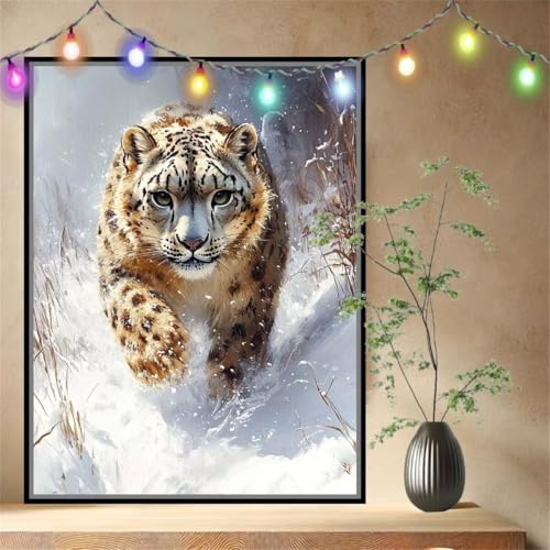 Snow Leopard,Tier Malen nach Zahlen Erwachsene Mädchen Klein (70x90cm),DIY Ölgemälde Set Malerei Basteln Leinwand Bilder für Dame,Acrylmalerei Paint by Numbers Adults für Heimdekoration 54N-4376 von LeiDong