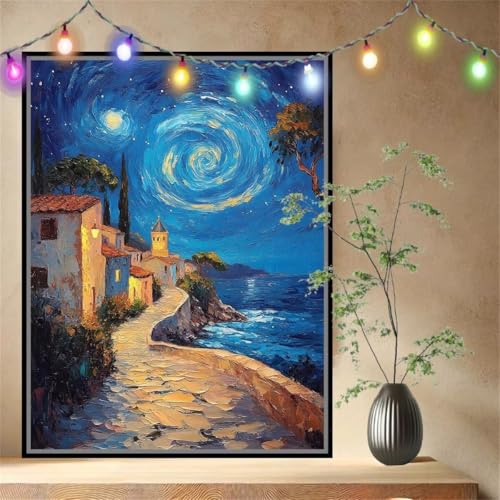 Sternenhimmel,Land Malen nach Zahlen für Erwachsene Anfänger,DIY Paint by Numbers Acrylpigment Ölgemälde Kunsthandwerk Kit,Bastelset Malen Nach Zahlen Kinder für Home Wand Décor (50x70cm) 54N-4334 von LeiDong