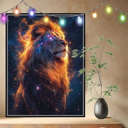 Sternenhimmel,Löwe Malen nach Zahlen Erwachsene Mädchen Klein (50x70cm),DIY Ölgemälde Set Malerei Basteln Leinwand Bilder für Dame,Acrylmalerei Paint by Numbers Adults für Heimdekoration 54N-4314 von LeiDong
