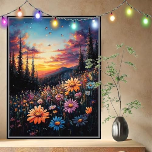 Wildblume,Wald Malen nach Zahlen Erwachsene Mädchen Klein (100x133cm),DIY Ölgemälde Set Malerei Basteln Leinwand Bilder für Dame,Acrylmalerei Paint by Numbers Adults für Heimdekoration 54N-4649 von LeiDong