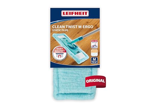 Leifheit Wischbezug CLEAN Twist M Ergo/Power Clean 2.0 Static Plus, der Bezug zieht Staub und Haare an wie EIN Magnet, Wischer Ersatzbezug für Glatte Böden, Staubwischer für trockene Bodenreinigung von Leifheit