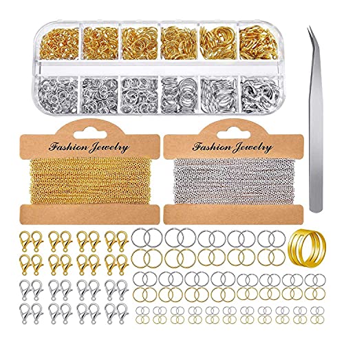 Leihao Schmuckketten zur Schmuckherstellung, mit 1000 Biegeringe und 40 Karabinerverschlüsse für die Herstellung von Schmuck, Halsketten und Armbändern von Leihao