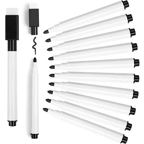 10 Stück Whiteboard Marker Magnetisch, Folienstift Abwischbar Trocken Abwischbar Stift mit Radierer, Stift Schwarz für Zuhause Schule Büro Whiteboards Memoboard Pinnwand Flipchart Marker (Schwarz) von Leikedun