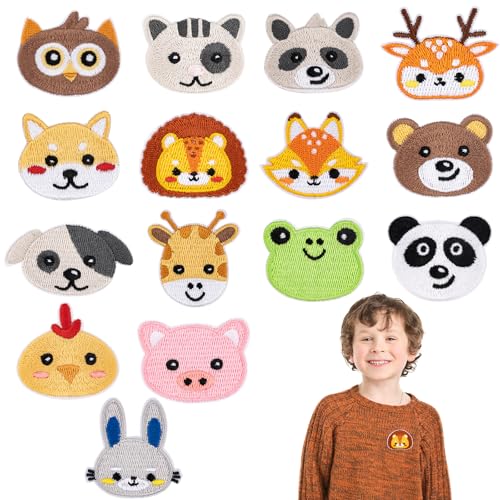 15 Stück Flicken zum Aufbügeln Kinder, Bügelflicken Kinder, Tier Patches Aufnäher, Patch Sticker Gestickte Bügel Patch Bestickte Aufnäher, Bügelflicken Tiere für Reparieren sie das Loch, DIY Zubehör von Leikedun