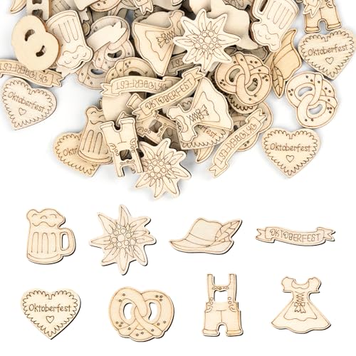 150 Stück Oktoberfest-Holzdeko - Bayerische Streudeko mit Motiven (Lederhose, Dirndl, Bierkrug, Edelweiss) - Tischdeko & Holzkonfetti für Partys, Geburtstage & Events - 3-4 cm große Holz-Dekoration von Leikedun