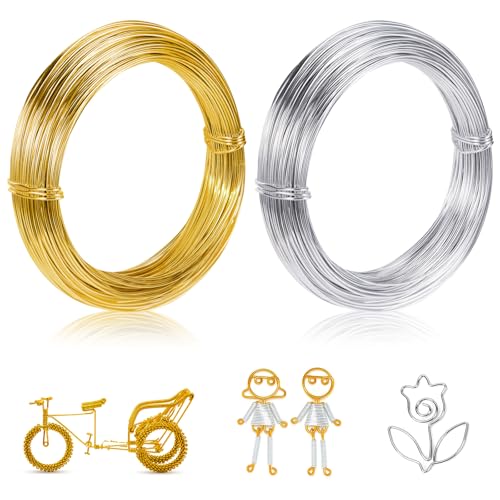 1mm Basteldraht,DIY Draht zum Basteln,60m Aluminium Schmuckdraht,Aluminiumdraht Silberdraht für Basteln und Schmuck Herstellung,Silberner und Gold von Leikedun