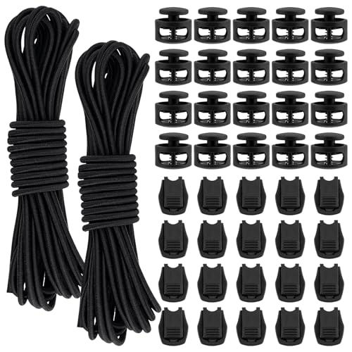 Elastische Gummischnur 3 mm x 10 m Schwarz Gummiband Elastisches Nylonband mit 20 Kordelstopper Kordelklemme 20 Kordelstopper 2 Loch für Kordelzug, Rucksack, Schnürsenkel Federschnalle Elastische Gummischnur 3 mm x 10 m Schwarz Gummiband Elastisches Nylonband mit 20 Kordelstopper Kordelklemme 20 Kordelstopper 2 Loch für Kordelzug, Rucksack, Schnürsenkel Federschnalle von Leikedun