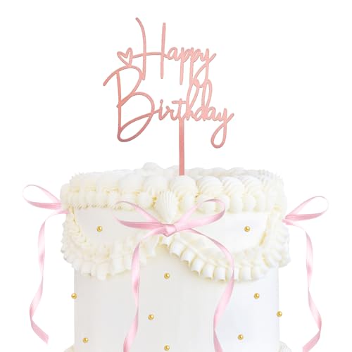 20 Stück Tortendeko Rosa,Tortendeko Schleifen,Acryl Topper Happy Birthday Roségold,Hochzeitstorte Deko Cake Topper Geburtstag für Valentinstag Brautparty Geburtstag von Leikedun