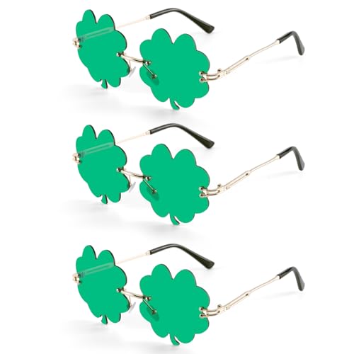 3 Paar St.Patricks Day Brille, Sonnenbrillen zum St. Patrick's Day, Lustige Brillen Irisch Sonnenbrillen mit Vierblättrigem, Sonnenbrille Leprechaun Kostüm Brille Metall Rahmen Damen Herren Party 3 Paar St.Patricks Day Brille, Sonnenbrillen zum St. Patrick's Day, Lustige Brillen Irisch Sonnenbrillen mit Vierblättrigem, Sonnenbrille Leprechaun Kostüm Brille Metall Rahmen Damen Herren Party von Leikedun