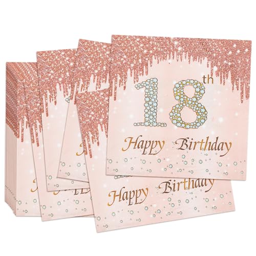 40 Stück Servietten 18. Geburtstag, 33 x 33cm Happy Birthday Servietten Milestone 18 Tischdekoration Roségold Papierservietten für Mädchen Frauen Dekoration zum 18. Geburtstag Party Jubiläum von Leikedun