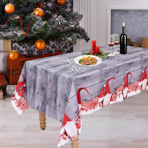 Weihnachtstischdecke Abwaschbar, 180 x 150 cm Rechteckige Tischdecke Weihnachten mit Wichtel Motiv für Wohnzimmer, Esszimmer, Party, Party Weihnachten Geburtstag Garten Küche Grau von Leikedun