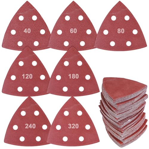 210 Stück 80mm Dreieck Schleifpads, 7 Körnungen (40/60/80/120/180/240/320) je 30 Stück, Schleifdreiecke Dreieckschleifer für Holz/Gips andere Oberflächen anding von Leikurvo