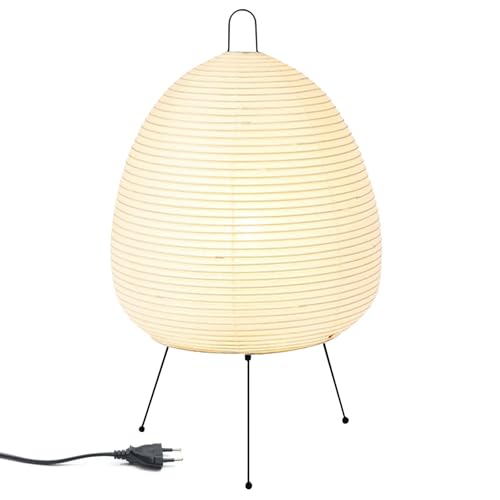 Leikurvo Reispapier Lampenschirm, Papier Tischlampe Weiß Nachttischlampe Stehlampe Tischleuchte Lampenschirm mit E27 Fassung, Schalten und Glühbirne, Hängelampe Ersatzlampenschirme 1.5m kabel, H 47cm von Leikurvo