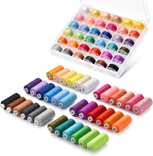 72-teiliges Nähgarn-Set, 36 Farben, vorgewickeltes Spulen-Set, Maschinen-Sortiment, 400 Meter pro Spule, Polyestergarn 72-teiliges Nähgarn-Set, 36 Farben, vorgewickeltes Spulen-Set, Maschinen-Sortiment, 400 Meter pro Spule, Polyestergarn von LeilieCSC