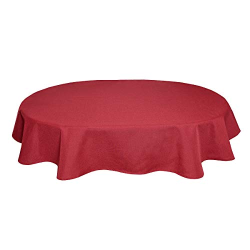 Tischdecke Leinenoptik Leinen Lotuseffekt Wasserabweisend Lotus Oval 135x180 cm Rot von Leinen-Optik-Kollektion