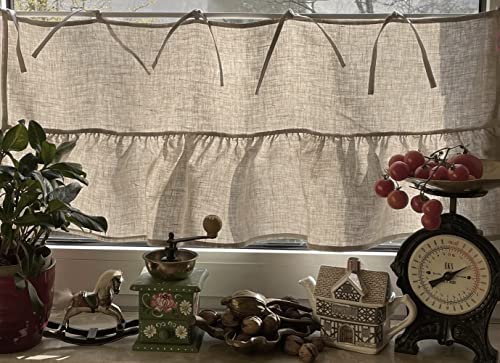 Bistrogardine Kurzgardine Vorhang Gardine 100% Leinen Grau 90x40 cm Landhaus Shabby Retro NEU+OVP Mia von Leinenshop24