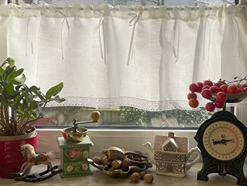 Bistrogardine Kurzgardine Vorhang Gardine 100% Öko Leinen mit Spitze Weiß 140x45 cm Landhaus Shabby Retro NEU+OVP Dalia Bistrogardine Kurzgardine Vorhang Gardine 100% Öko Leinen mit Spitze Weiß 140x45 cm Landhaus Shabby Retro NEU+OVP Dalia von Leinenshop24
