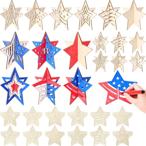 Leinuosen 24 Sets 3D 4. Juli Holzsterne zum Basteln zum Bemalen, lackierbar, unlackiert, patriotischer Stern, Holzhandwerk, Gedenktag, Holzornamente zum Bemalen von Dekorationen Leinuosen 24 Sets 3D 4. Juli Holzsterne zum Basteln zum Bemalen, lackierbar, unlackiert, patriotischer Stern, Holzhandwerk, Gedenktag, Holzornamente zum Bemalen von Dekorationen von Leinuosen