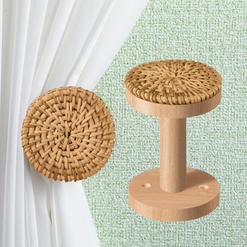 Leinuosen Boho-Vorhanghalter, Rattan-Raffhalter, 2 Stück, Vorhanghalter für Vorhänge, Wandmontage, Holzvorhanghaken für Tür, Fenster, Behandlung, durchscheinende und verdunkelnde Paneele Leinuosen Boho-Vorhanghalter, Rattan-Raffhalter, 2 Stück, Vorhanghalter für Vorhänge, Wandmontage, Holzvorhanghaken für Tür, Fenster, Behandlung, durchscheinende und verdunkelnde Paneele von Leinuosen