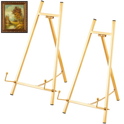 Leinuosen Moderner Metall-Staffeleiständer mit Stativ, 41,5 x 21,6 x 10,9 cm (H x B x T), Tisch-Staffelei, Kunsthalter, Staffelei für Hochzeit, Display, Bild, Teller, Buch, Foto, Gold, 2 Stück von Leinuosen