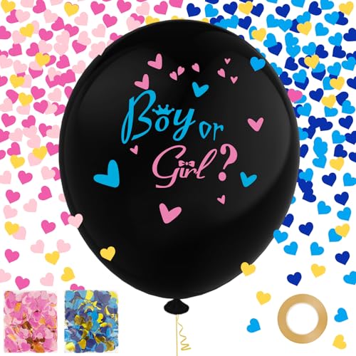 Gender Reveal Ballon Junge oder Mädchen, Latex Schwarz Luftballons mit Rosa Blau Konfetti Nadelband für Baby Shower Ballons Party Dekoration von Leislam