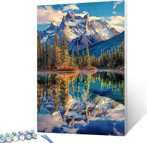 Bergwald-Gemälde „The Rocky Mountain“, Malen-Nach-Zahlen-Set Für Erwachsene, Leinwand, Diy, Amerika-Landschaft, Ölgemälde Für Erwachsene, Anfänger, Mit Pinsel Und Acryl, Heimdekor(40x50cm) von Leisouu