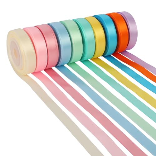LeisuDay 10 Rollen Satinbänder, 10mm x 4,5m Schleifenband Geschenkband Seidenbänder Stoffband Satin Rolle Bänder zum Basteln, hell Farben LeisuDay 10 Rollen Satinbänder, 10mm x 4,5m Schleifenband Geschenkband Seidenbänder Stoffband Satin Rolle Bänder zum Basteln, hell Farben von LeisuDay