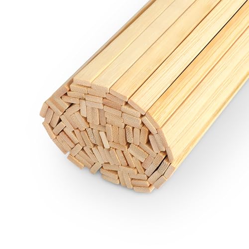 LeisuDay 100 Stück Holzstäbchen Bambusstäbe zum Basteln, Holzstäbe Eckig 20cm Lang, 9 x 3mm flache Holzleiste Holzlatte Holzspatel Bastelholz Stäbchen zum Modellbau DIY Handwerk von LeisuDay